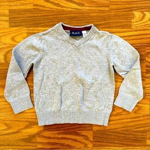The Children’s Place Toddler Boys Size 4 XS Long Sleeve Sweater V-Neck Gray EUC!